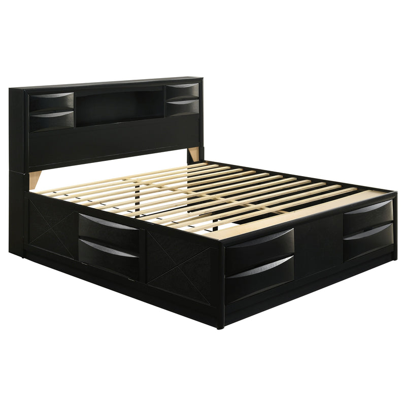 Cama con estantería de almacenamiento de madera Briana