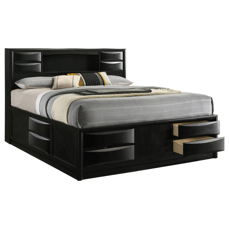 Cama con estantería de almacenamiento de madera Briana