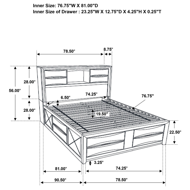 Cama con estantería de almacenamiento de madera Briana
