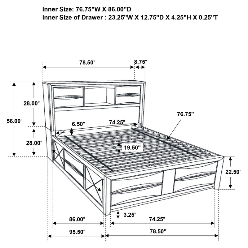 Cama con estantería de almacenamiento de madera Briana