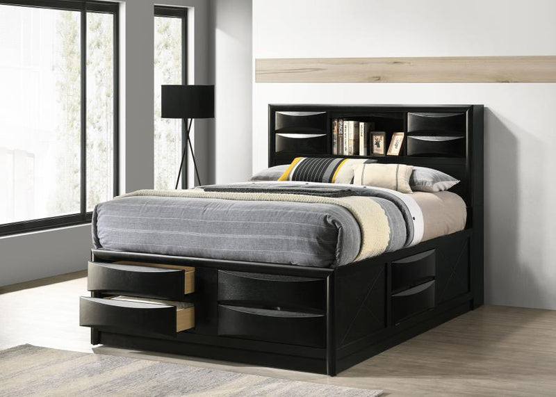 Cama con estantería de almacenamiento de madera Briana
