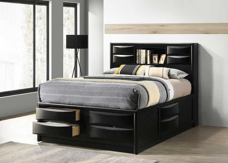 Cama con estantería de almacenamiento de madera Briana