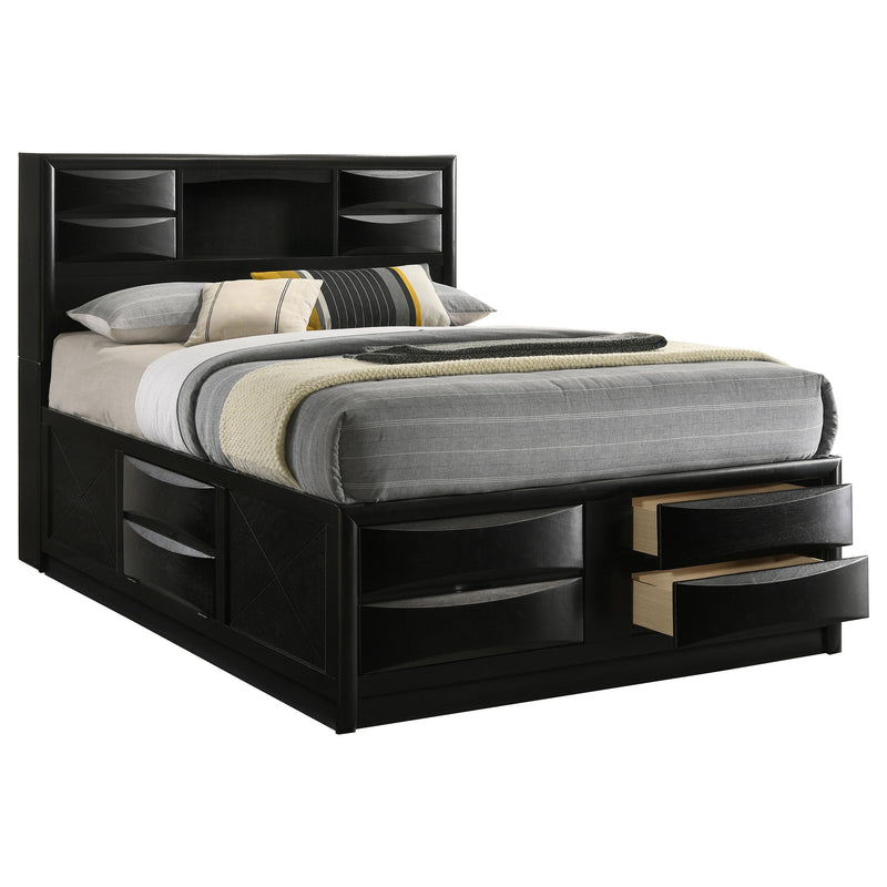 Cama con estantería de almacenamiento de madera Briana