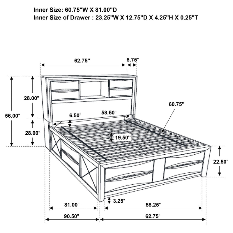 Cama con estantería de almacenamiento de madera Briana