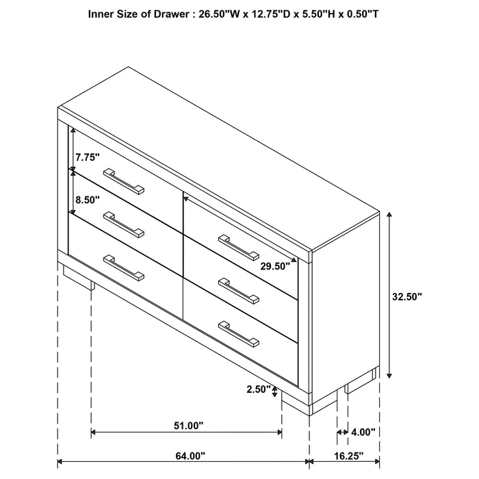 Jessica 6-drawer Dresser with Mirror White