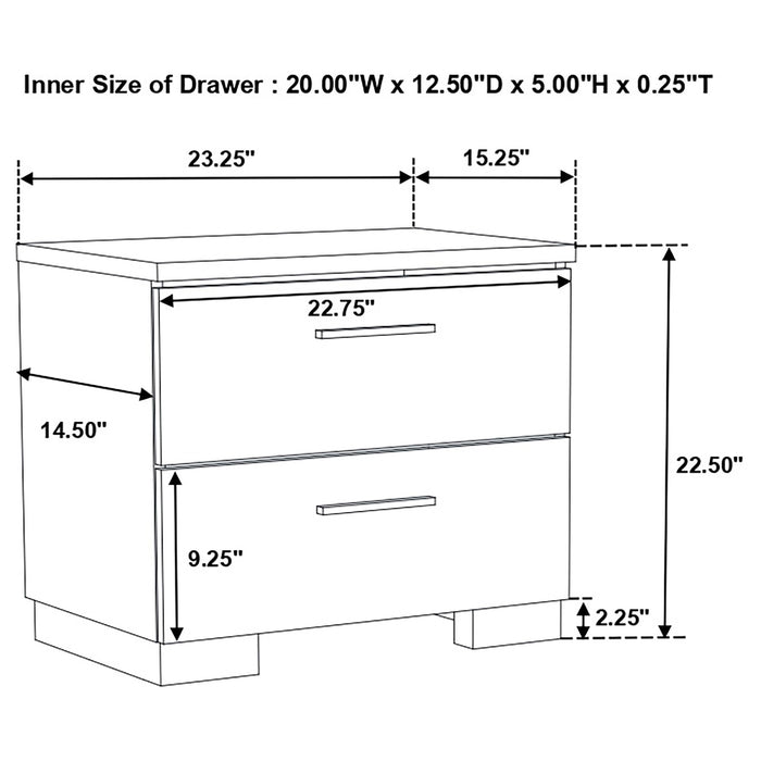 Felicity 2-drawer Nightstand Glossy White