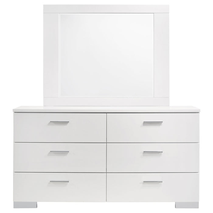 Felicity 6-drawer Wood Dresser with Mirror White High Gloss