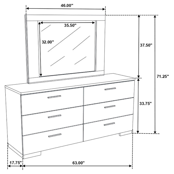 Felicity 6-drawer Wood Dresser with Mirror White High Gloss