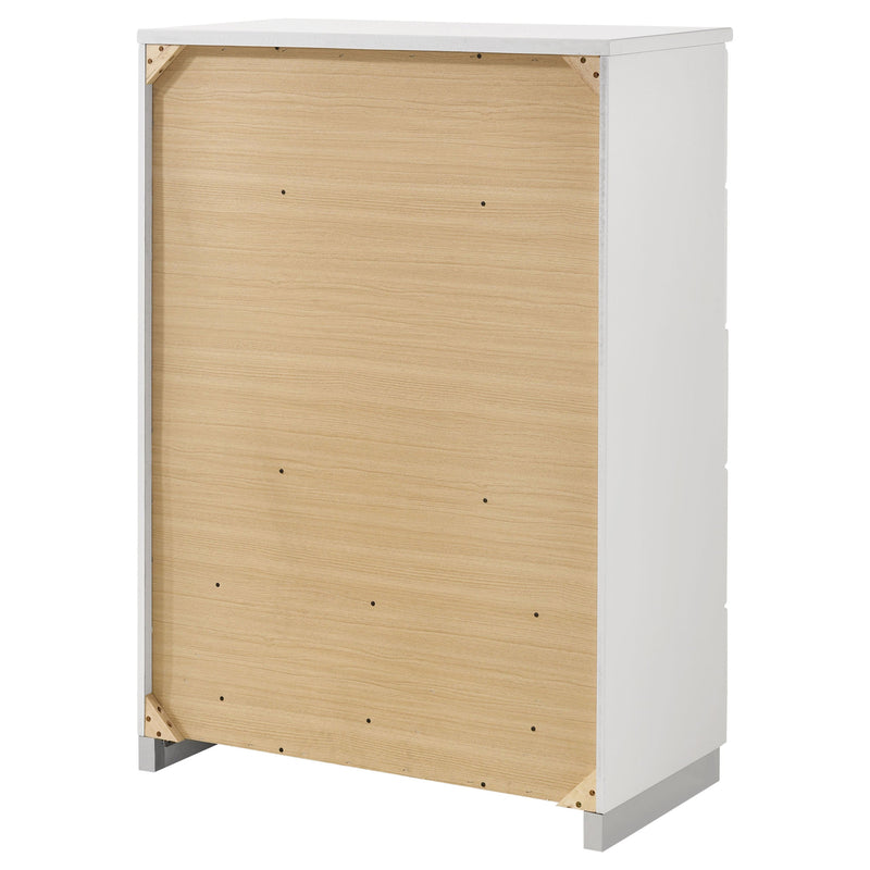Cómoda de dormitorio Felicity de 5 cajones en blanco de alto brillo
