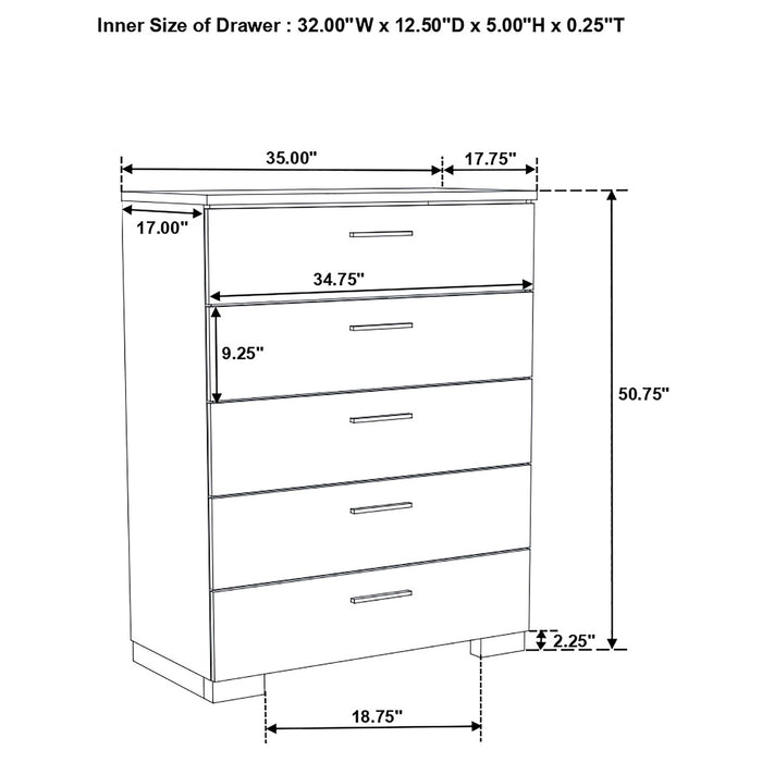 Felicity 5-drawer Chest Glossy White