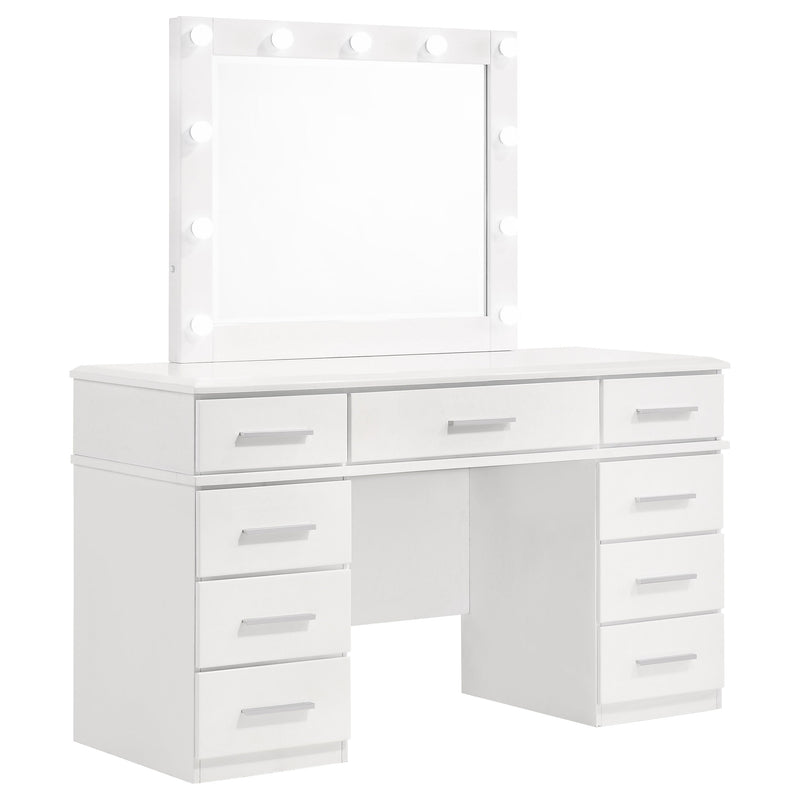 Tocador Felicity de 9 Cajones con Espejo Iluminado Blanco Brillante