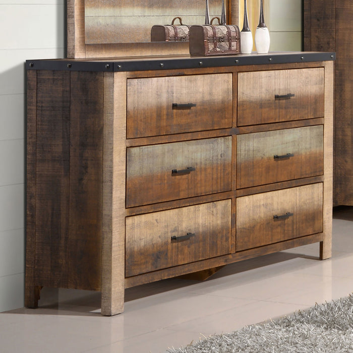 Sembene 6-drawer Dresser with Mirror Antique Multi-color