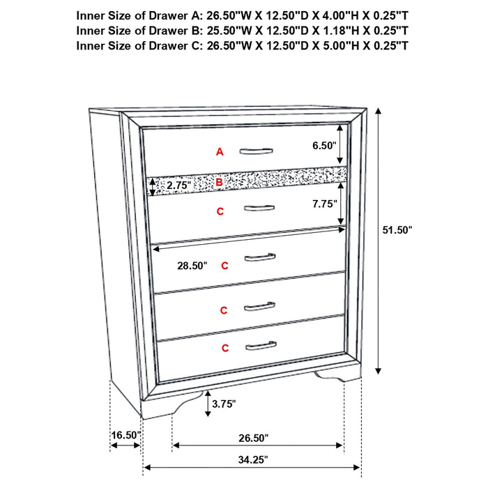 Miranda 5-drawer Chest White and Rhinestone