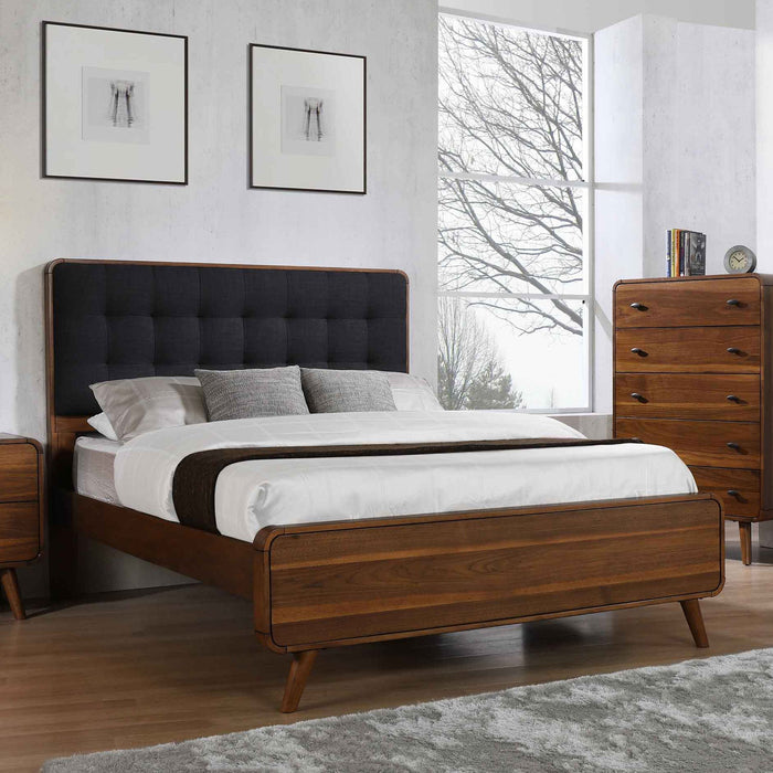 Robyn  Bed with Upholstered Headboard Dark Walnut