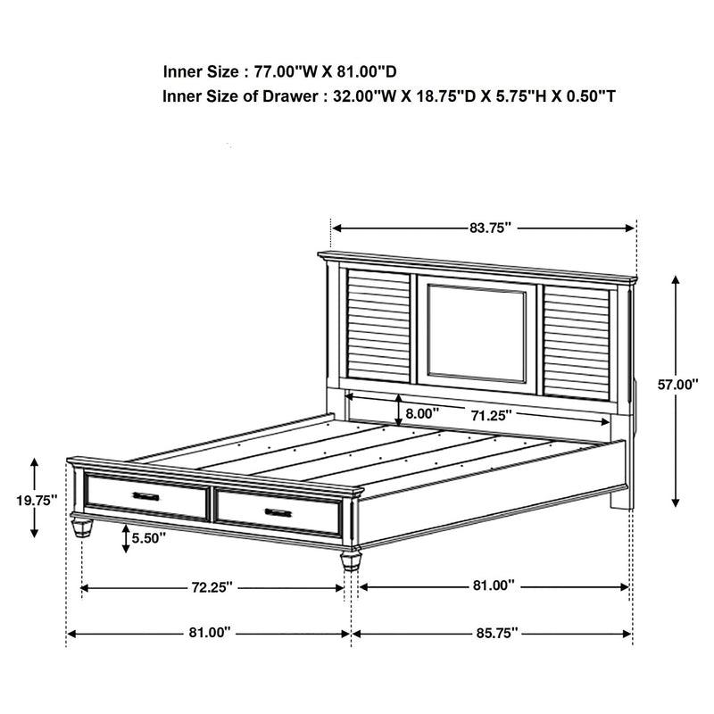 Cama de paneles de almacenamiento de madera Franco desgastada