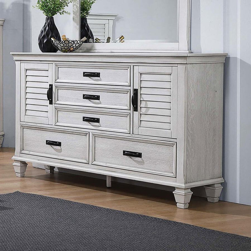Cómoda Franco de 5 cajones blanco envejecido