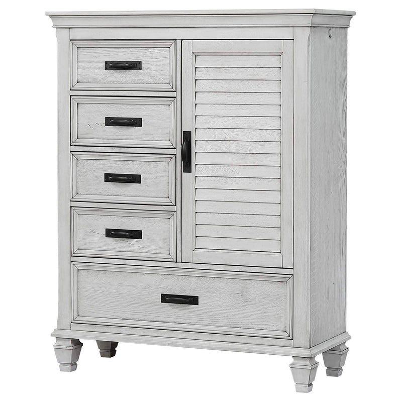 Cómoda Franco con puerta y 5 cajones, blanco envejecido