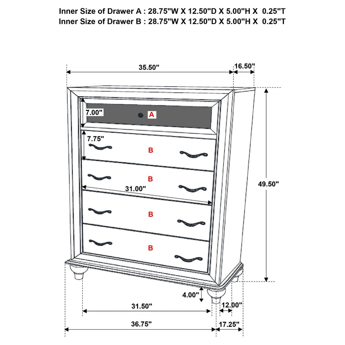 Barzini 5-drawer Chest White