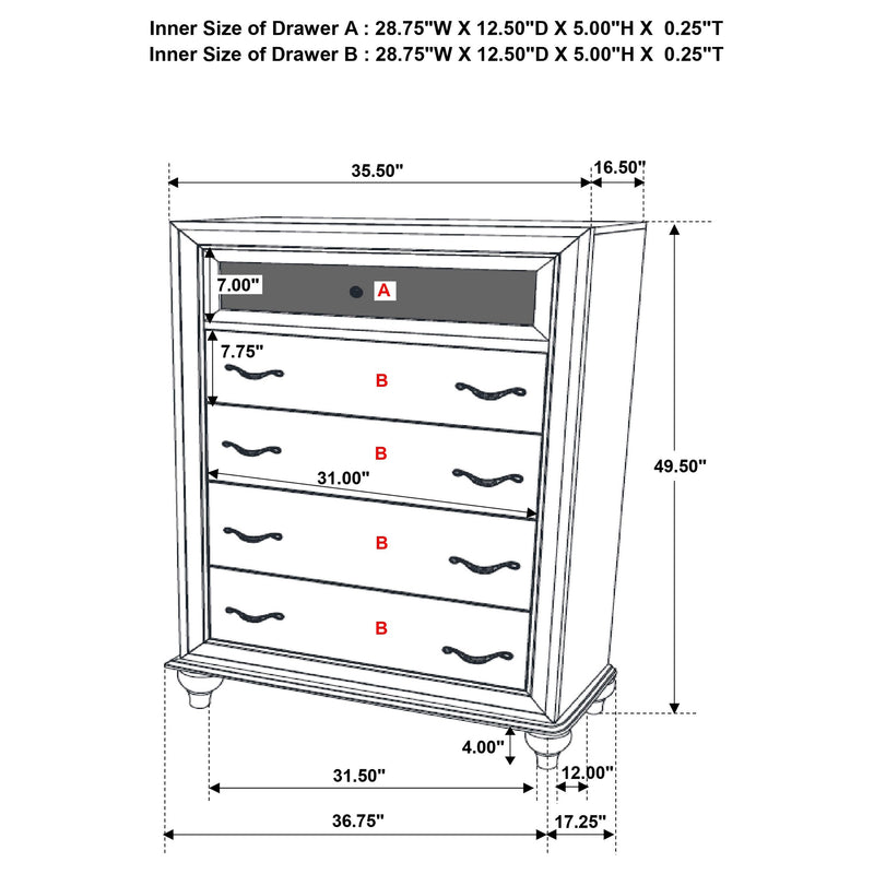 Cómoda de dormitorio de 5 cajones Barzini