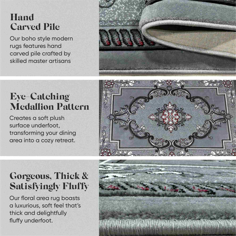 GLAMOUR Design-206 Grey-Red 2x12 Runner (2'6x11'5")"