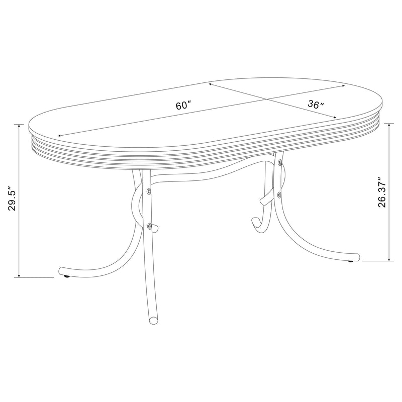 Mesa de comedor retro ovalada de 60 pulgadas con tapa de madera, blanca y cromada
