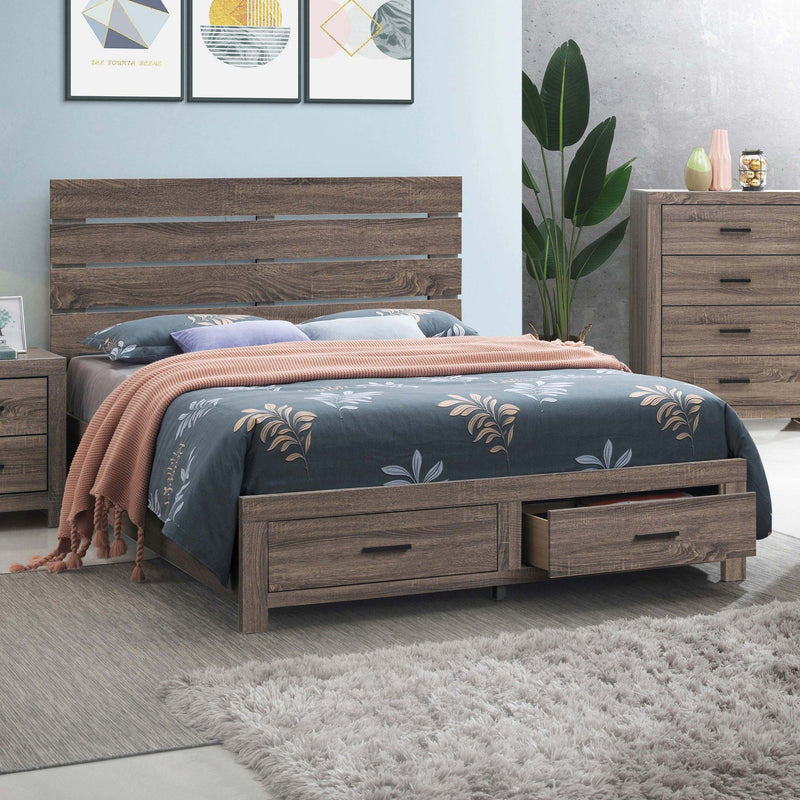 Cama con panel de almacenamiento de madera Brantford