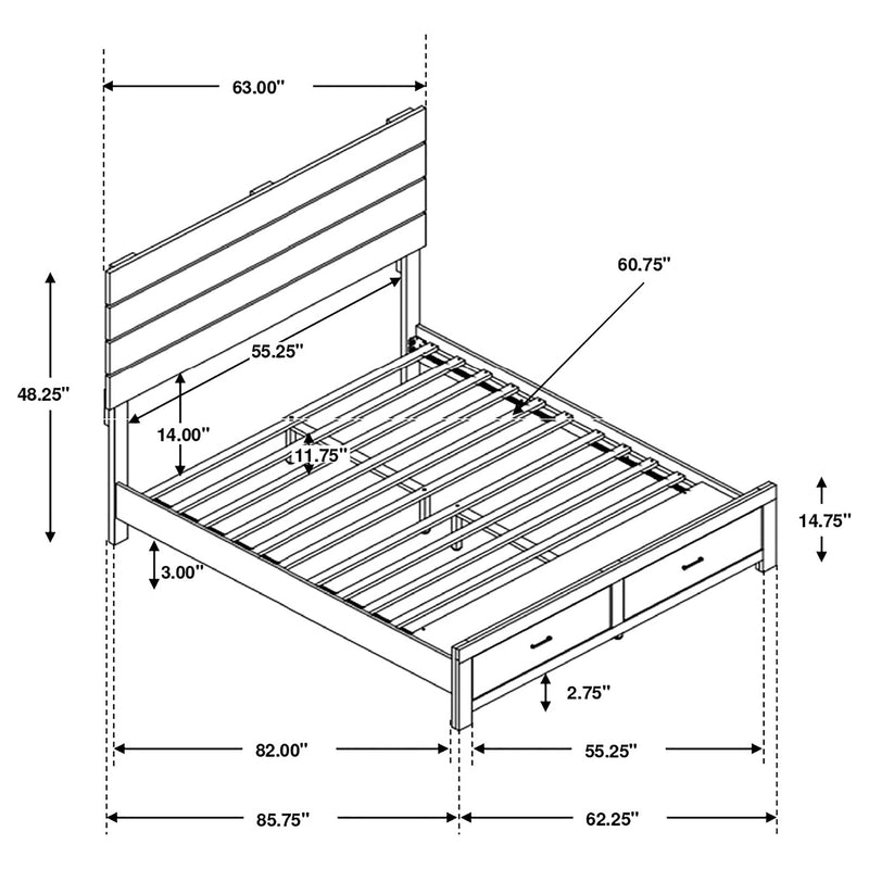 Cama con panel de almacenamiento de madera Brantford