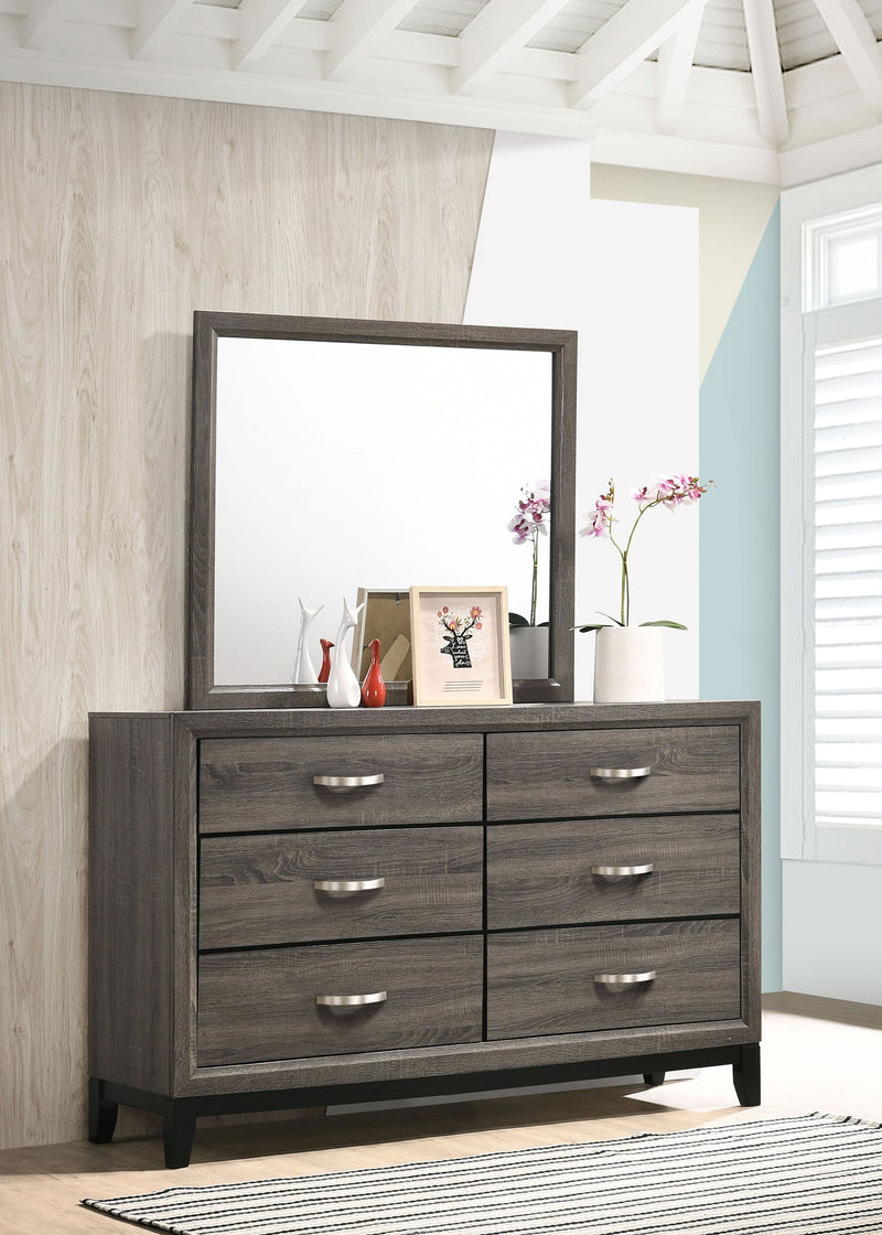 Cómoda Watson de 6 cajones con espejo, roble gris
