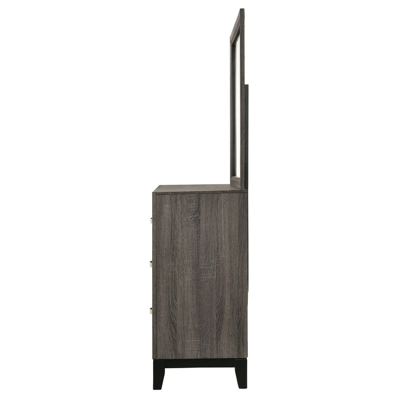 Cómoda Watson de 6 cajones con espejo, roble gris