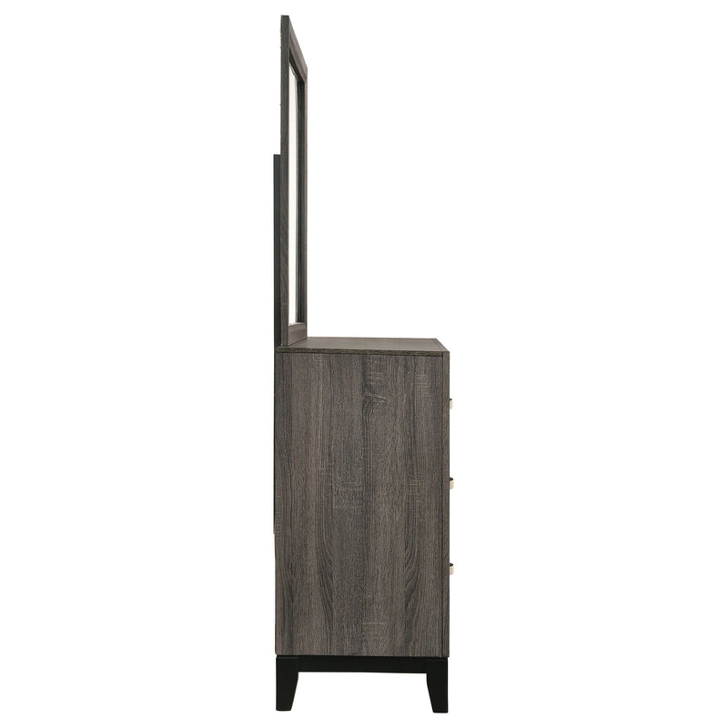 Cómoda Watson de 6 cajones con espejo, roble gris