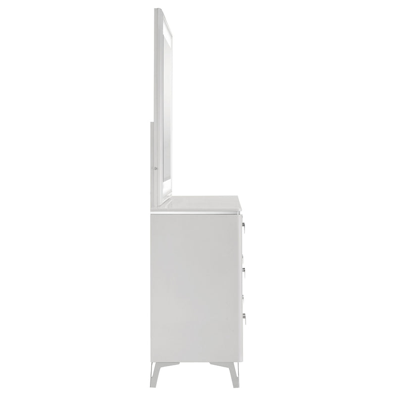 Cómoda Cassia de 6 cajones con espejo, blanca de alto brillo