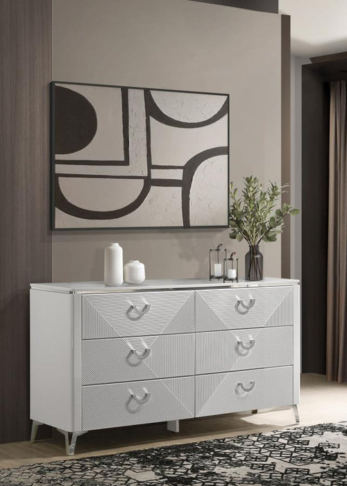 Cassia 6-drawer Bedroom Dresser Cabinet White High Gloss