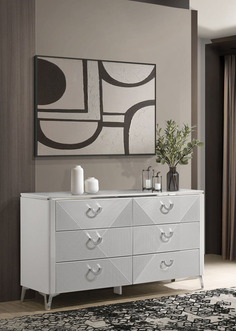 Cassia Cómoda de 6 cajones para dormitorio, color blanco brillante