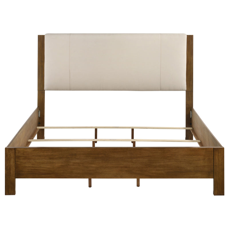 Cama Adderley con paneles de madera, crema y marrón cálido