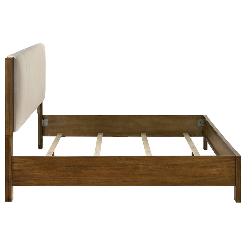 Cama Adderley con paneles de madera, crema y marrón cálido