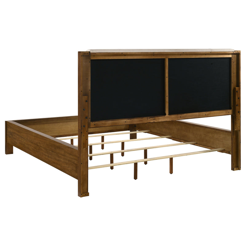 Cama Adderley con paneles de madera, crema y marrón cálido