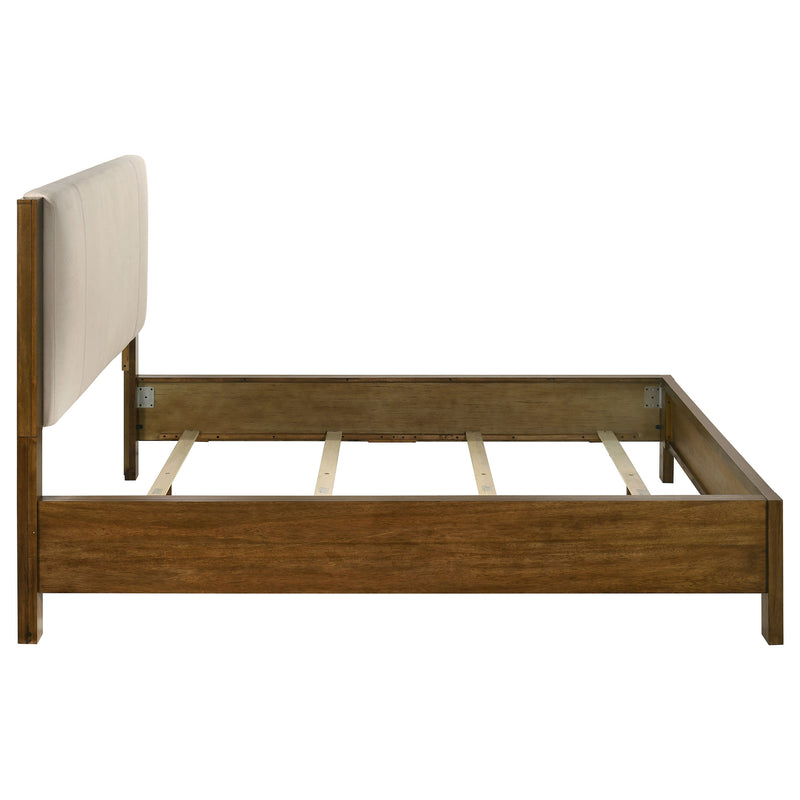 Cama Adderley con paneles de madera, crema y marrón cálido