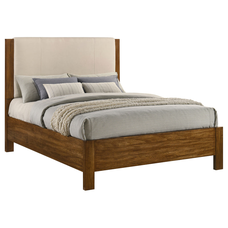 Cama Adderley con paneles de madera, crema y marrón cálido