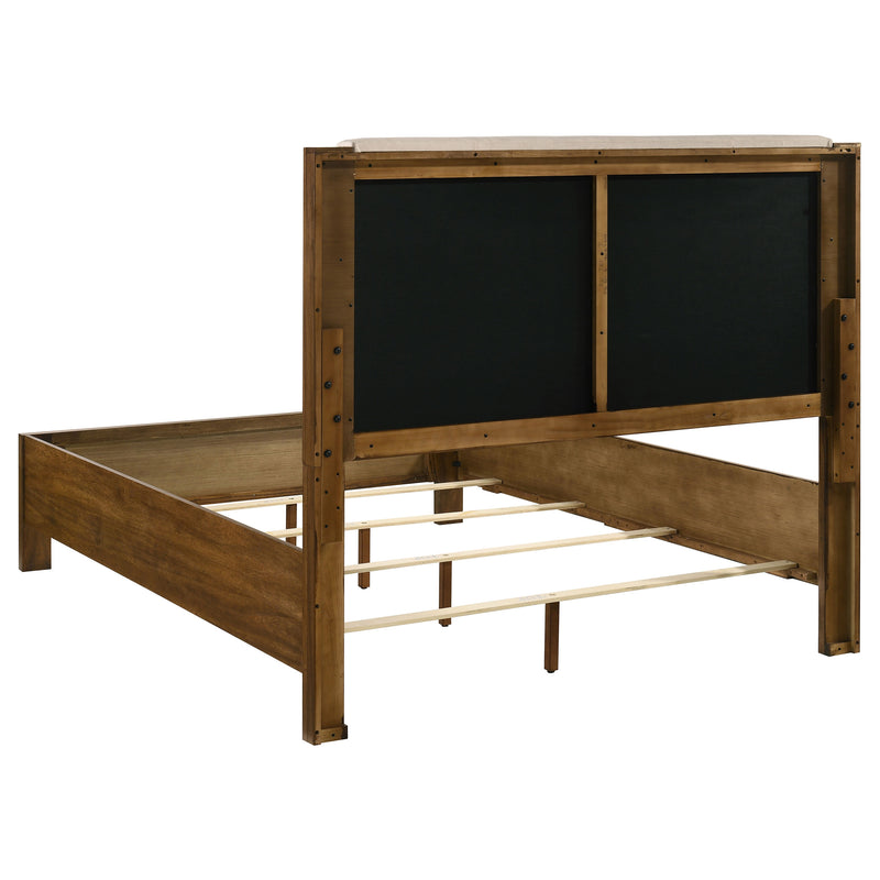 Cama Adderley con paneles de madera, crema y marrón cálido