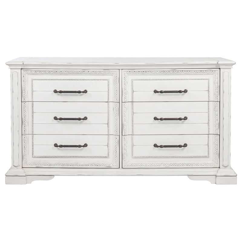 Cómoda de 6 cajones McKinney, mueble de dormitorio, blanco vintage