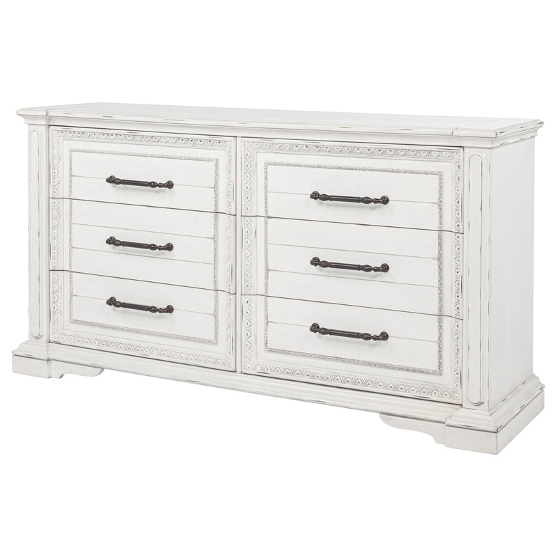 Cómoda de 6 cajones McKinney, mueble de dormitorio, blanco vintage