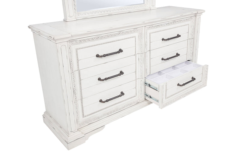 Cómoda de 6 cajones McKinney, mueble de dormitorio, blanco vintage
