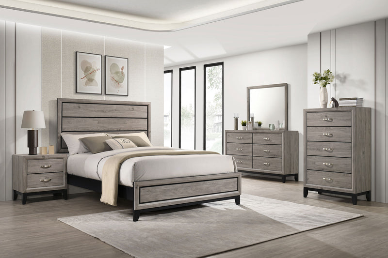 Juego de dormitorio Watson de cinco piezas, color gris pardo claro