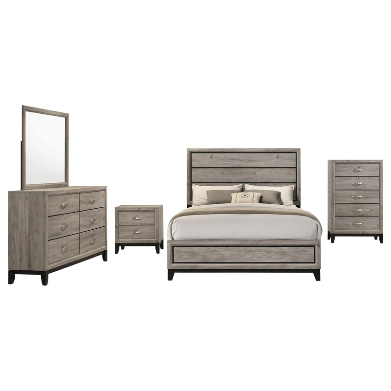 Juego de dormitorio Watson de cinco piezas, color gris pardo claro