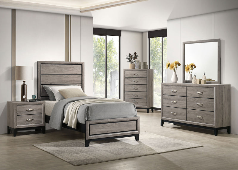 Juego de dormitorio Watson de cinco piezas, color gris pardo claro