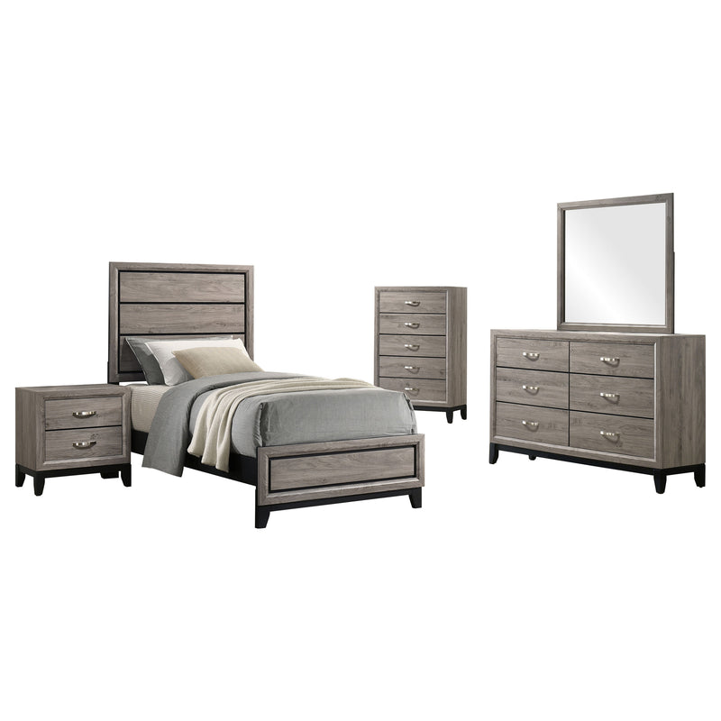 Juego de dormitorio Watson de cinco piezas, color gris pardo claro