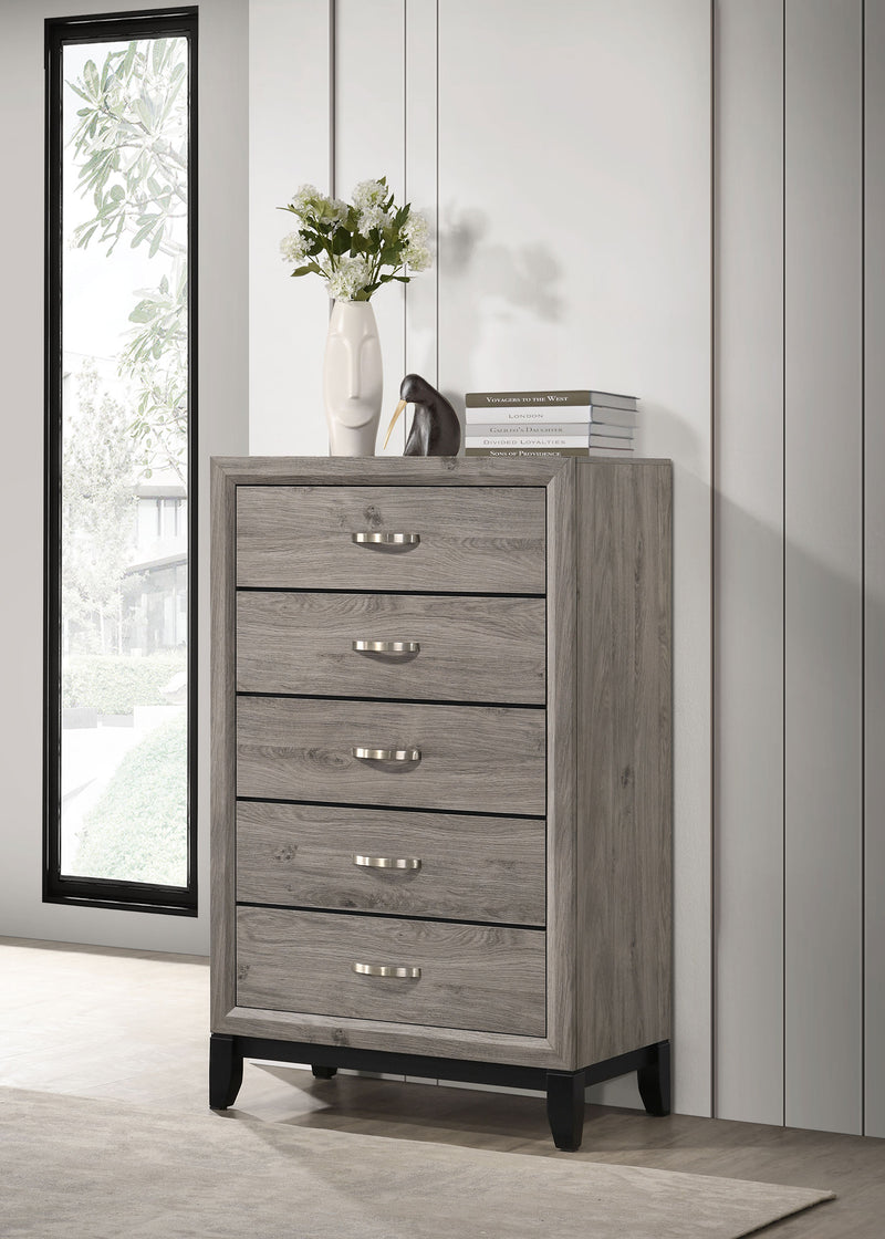 Cómoda de dormitorio Watson de 5 cajones, color gris topo claro