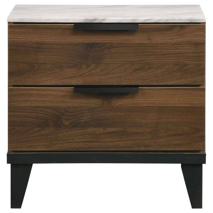 Mays 2-drawer Nightstand Walnut Brown with Faux Marble Top