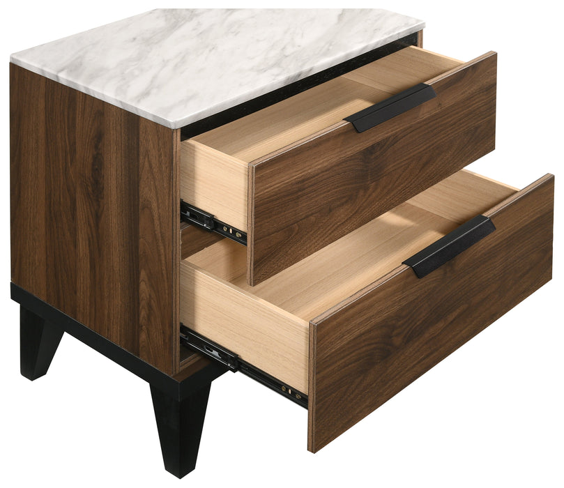 Mays 2-drawer Nightstand Walnut Brown with Faux Marble Top