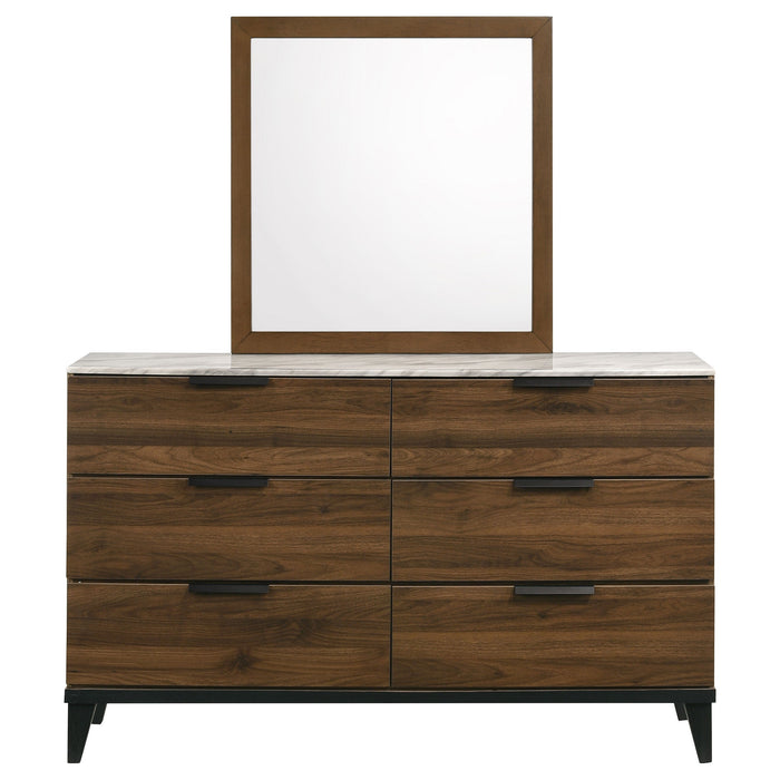 Mays 6-drawer Dresser with Mirror Walnut Brown with Faux Marble Top